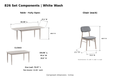 ACTU 826 White Wash table and chair component dimensions in inches; table closed 59.06 inches long and fully open 82.68 inches long; one leaf 70.87 inches long; two 11.81-inch leaves; chair dimensions unchanged