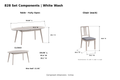 ACTU 828 White Wash table and chair component dimensions in inches; table closed 59.06 inches long and fully open 70.87 inches long; one 11.81-inch extension leaf; chair dimensions unchanged