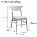 ACTU AU-FDC4F817-B2 White Wash finish dimension diagram in inches; chair overall dimensions and 18-inch seat height