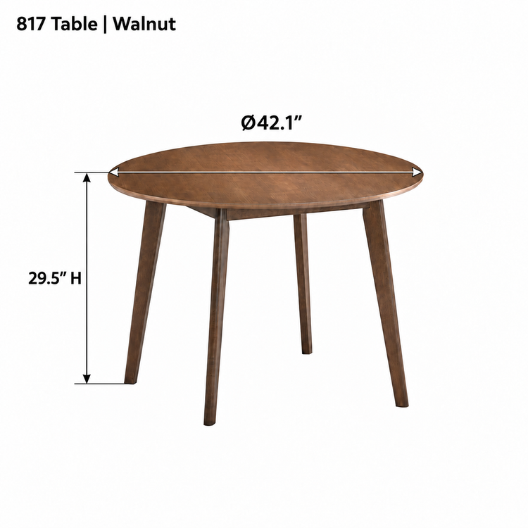 ACTU AU-FDT2F817-B1 Walnut finish dimension diagram in inches; table 42.1-inch diameter and 29.5-inch height