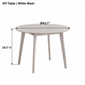 ACTU AU-FDT2F817-B2 White Wash finish dimension diagram in inches; table 42.1-inch diameter and 29.5-inch height