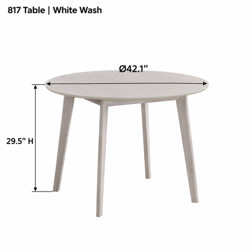 ACTU AU-FDT2F817-B2 White Wash finish dimension diagram in inches; table 42.1-inch diameter and 29.5-inch height
