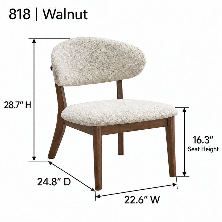 ACTU AU-FDC4F818-B1 Walnut dimension diagram in inches, including 16.3 inch seat height