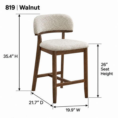 ACTU AU-FDB4F819-B1 Walnut finish dimension diagram in inches; 26-inch seat height