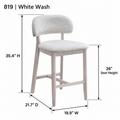 ACTU AU-FDB4F819-B2 White Wash finish dimension diagram in inches; 26-inch seat height