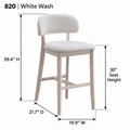 ACTU AU-FDB4F820-B2 White Wash finish dimension diagram in inches; 30-inch seat height