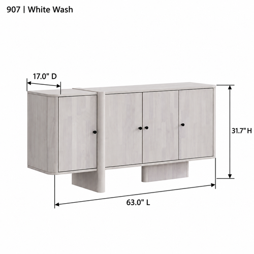 ACTU AU-FDD1F907-B2 White Wash finish dimension diagram in inches