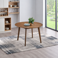 ACTU Lucky 817 round dining table in Walnut finish, table only, shown in an AI-assisted room scene; accessories not included.