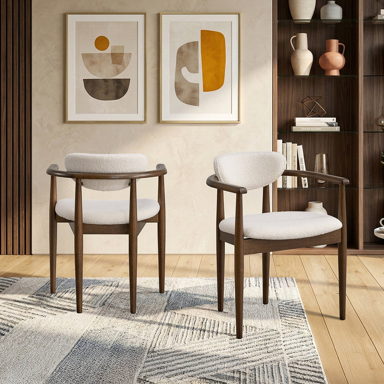 ACTU Mid-Century Modern Upholstered Dining Arm Chairs Set of 2, Solid Wood Frame