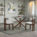 ACTU 47” Round Glass Dining Table Set for 4 | Solid Wood Base