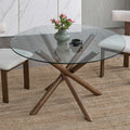 ACTU 47” Round Glass Dining Table Set for 4 | Solid Wood Base