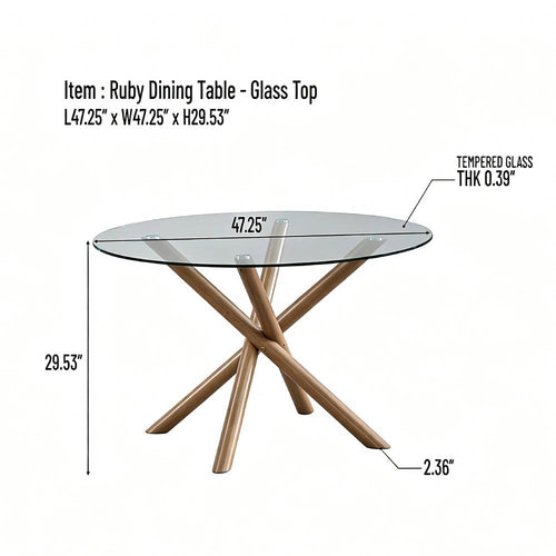 ACTU 47” Round Glass Dining Table Set for 4 | Solid Wood Base