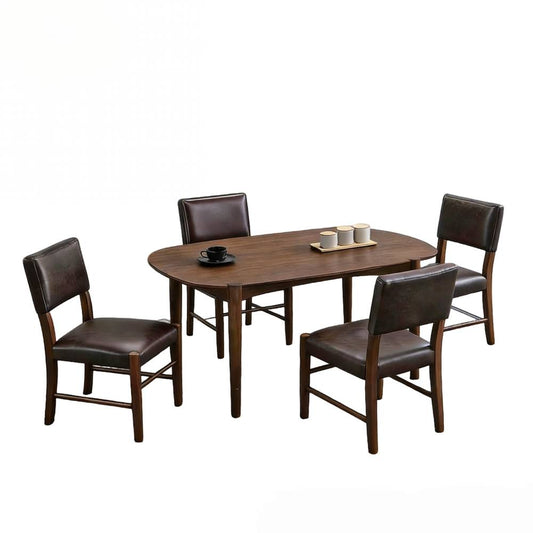ACTU-5pcs 58inch Hardwood Dinning Table Set, Walnut Color