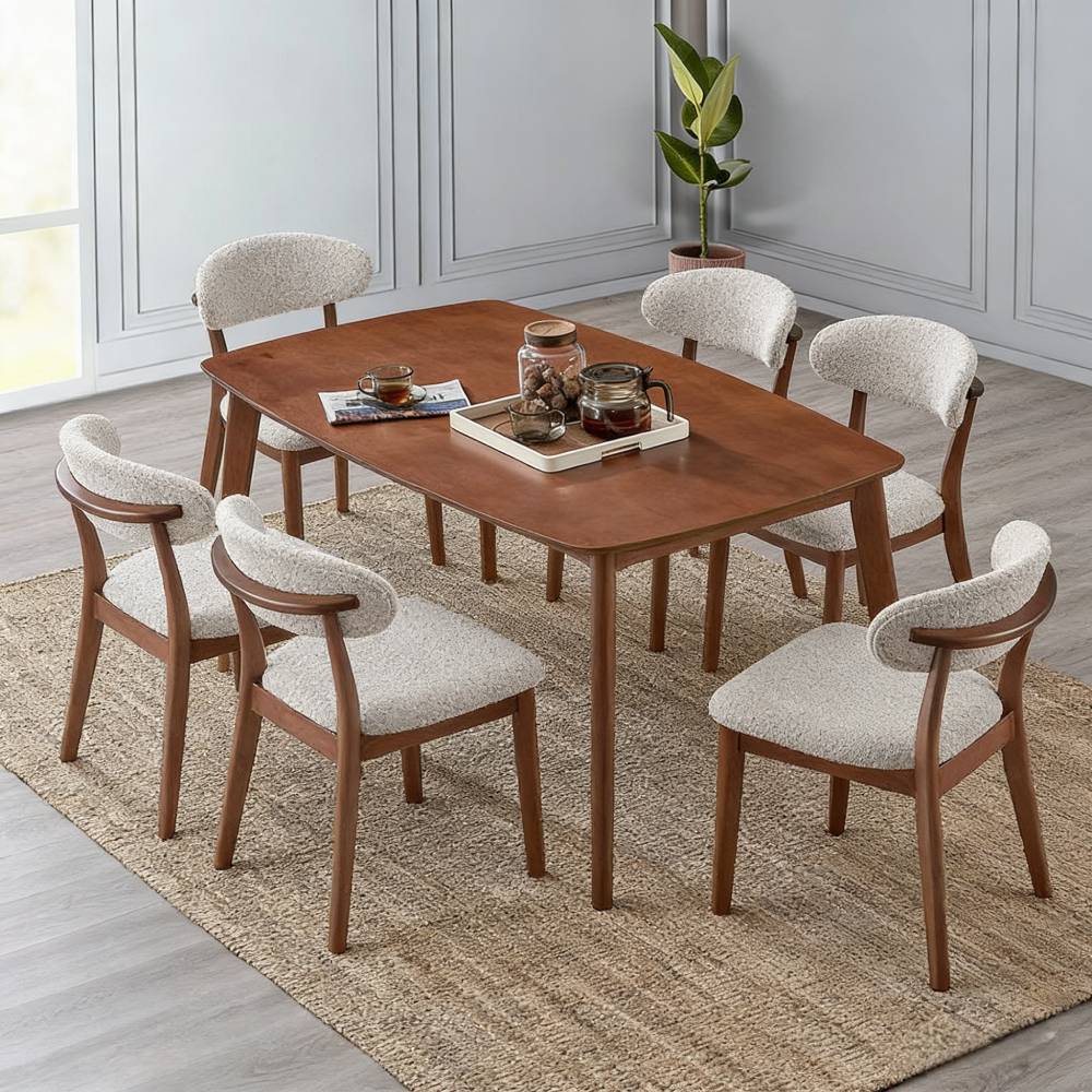 ACTU Wooden Dining Table Set with Upholstered Chairs