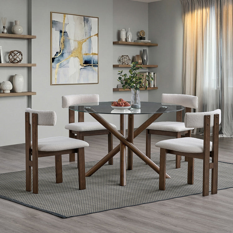 ACTU 47” Round Glass Dining Table Set for 4 | Solid Wood Base