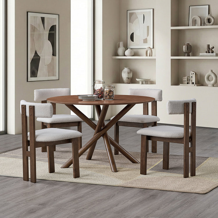 ACTU 47" Round Dining Table Set for 4 | Upholstered Chairs