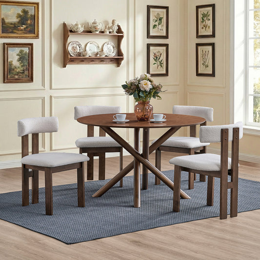 ACTU 47" Round Dining Table Set for 4 | Upholstered Chairs