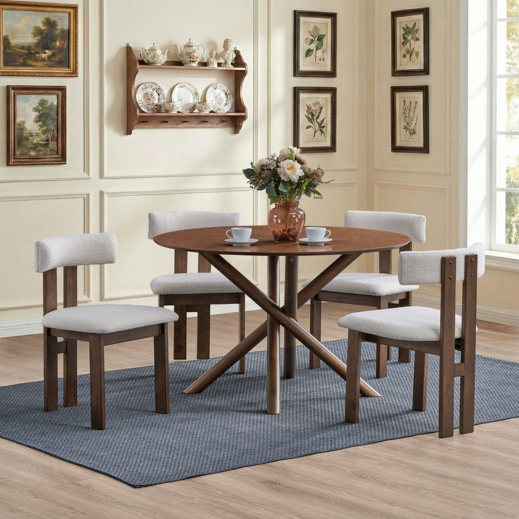 ACTU 47" Round Dining Table Set for 4 | Upholstered Chairs