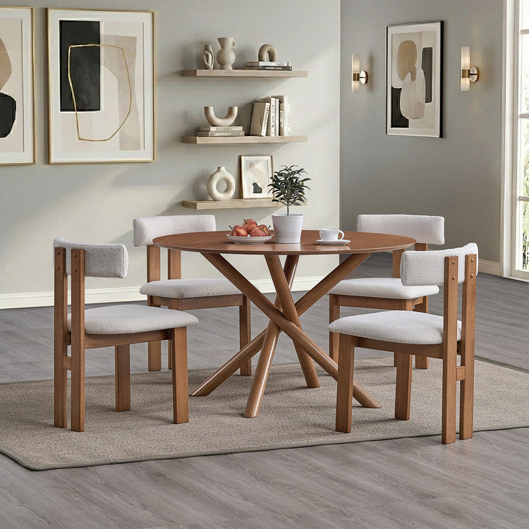 ACTU 47" Round Dining Table Set for 4 | Upholstered Chairs
