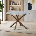 ACTU 47" Round Tempered Glass Dining Table for 4 with Cross Pedestal Base