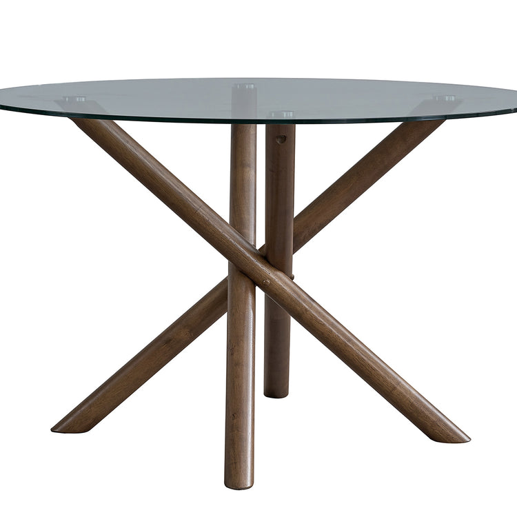 ACTU 47" Round Tempered Glass Dining Table for 4 with Cross Pedestal Base