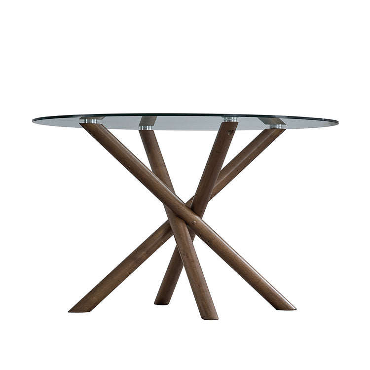 ACTU 47” Round Glass Dining Table Set for 4 | Solid Wood Base