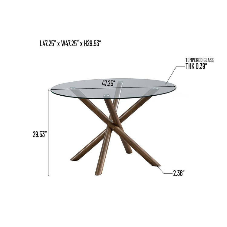 ACTU 47" Round Tempered Glass Dining Table for 4 with Cross Pedestal Base