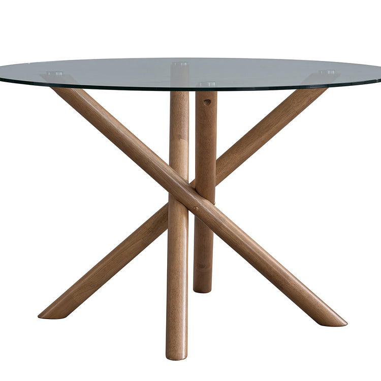 ACTU 47" Round Tempered Glass Dining Table for 4 with Cross Pedestal Base