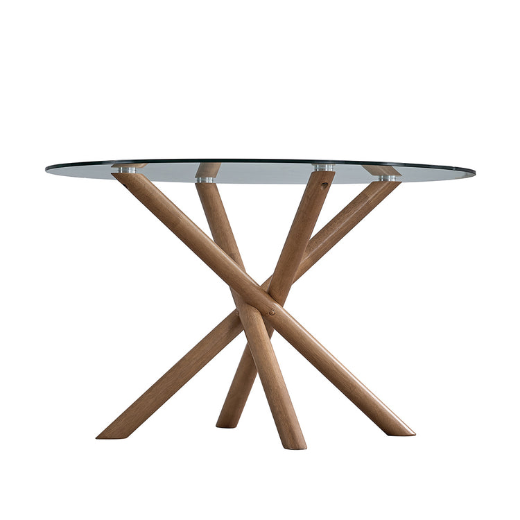 ACTU 47" Round Tempered Glass Dining Table for 4 with Cross Pedestal Base