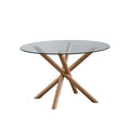 ACTU 47” Round Glass Dining Table Set for 4 | Solid Wood Base