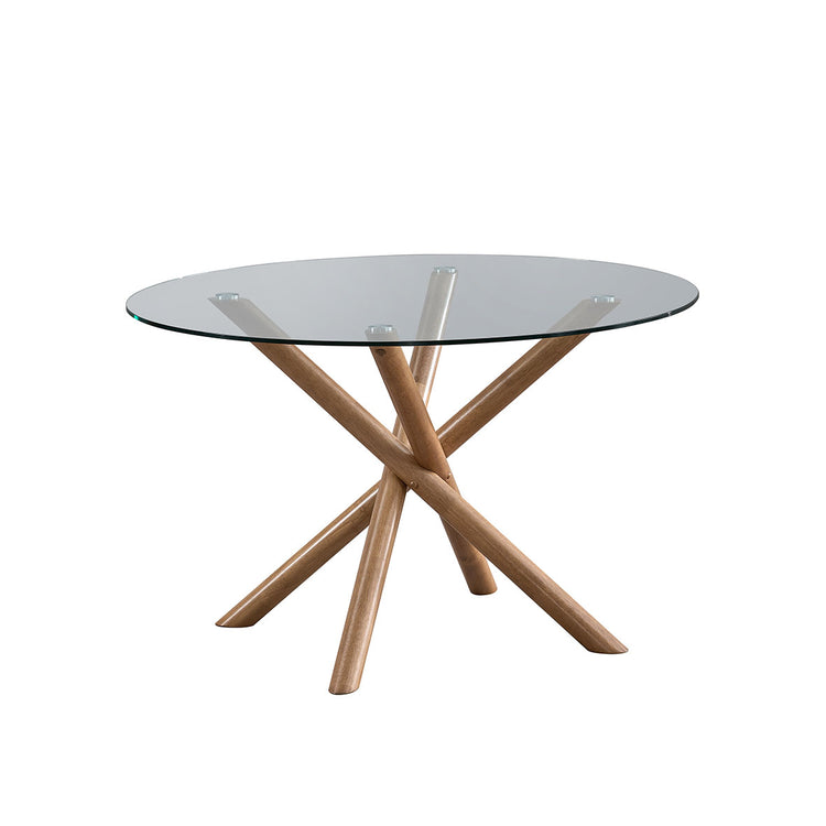 ACTU 47” Round Glass Dining Table Set for 4 | Solid Wood Base
