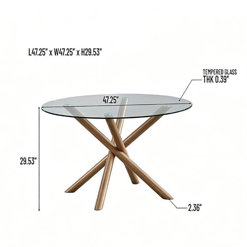 ACTU 47" Round Tempered Glass Dining Table for 4 with Cross Pedestal Base