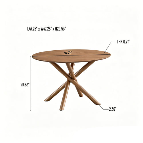 ACTU 47" Round Dining Table for 4, Mid Century Modern Kitchen Table for Small Spaces