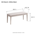 ACTU Emerson 823 White Wash bench photo dimensions: 43.3 inches long, 15.7 inches wide and 19.5 inches high.