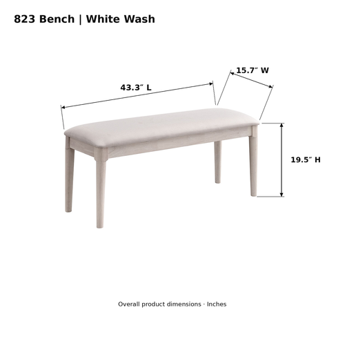 ACTU Emerson 823 White Wash bench photo dimensions: 43.3 inches long, 15.7 inches wide and 19.5 inches high.