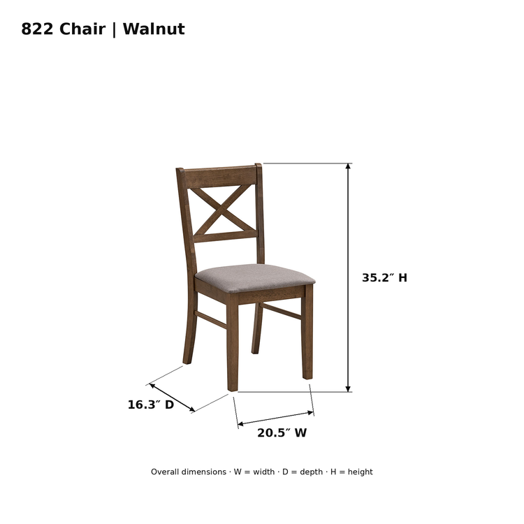 ACTU Cameron 822 Walnut chair photo dimensions: 20.5 inches wide, 16.3 inches deep and 35.2 inches high.