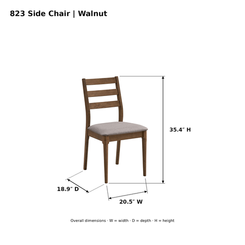 ACTU Emerson 823 Walnut side chair photo dimensions: 20.5 inches wide, 18.9 inches deep and 35.4 inches high.