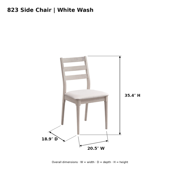 ACTU Emerson 823 White Wash side chair photo dimensions: 20.5 inches wide, 18.9 inches deep and 35.4 inches high.