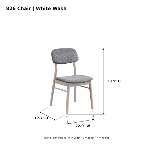 ACTU 826 White Wash upholstered chair photo dimensions: 22.0 inches wide, 17.7 inches deep and 33.5 inches high.
