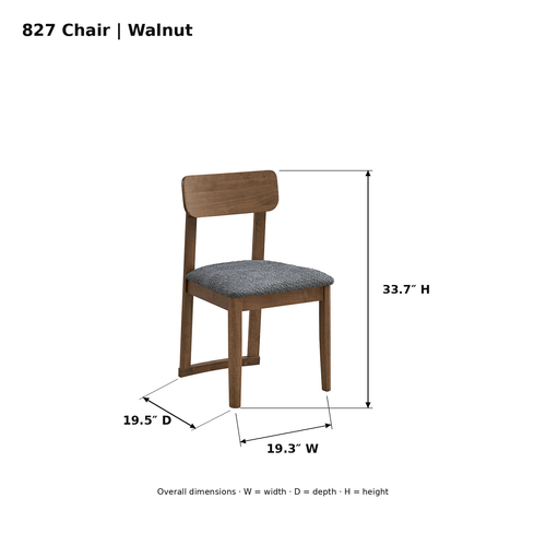 ACTU Parker 827 Walnut chair photo dimensions: 19.3 inches wide, 19.5 inches deep and 33.7 inches high.