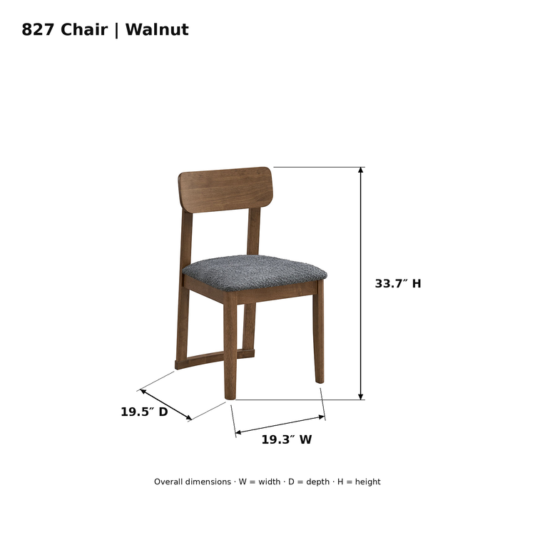 ACTU Parker 827 Walnut chair photo dimensions: 19.3 inches wide, 19.5 inches deep and 33.7 inches high.