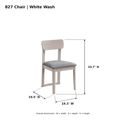 ACTU Parker 827 White Wash chair photo dimensions: 19.3 inches wide, 19.5 inches deep and 33.7 inches high.