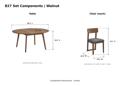 ACTU AU-FDS5F827 Walnut product-photo component dimensions in inches