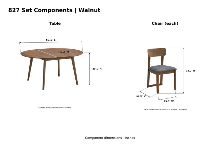 ACTU AU-FDS5F827 Walnut product-photo component dimensions in inches