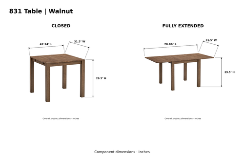 ACTU AU-FDS5F831 Walnut product-photo component dimensions in inches