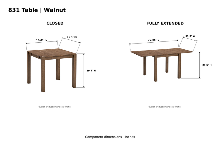 ACTU AU-FDS5F831 Walnut product-photo component dimensions in inches