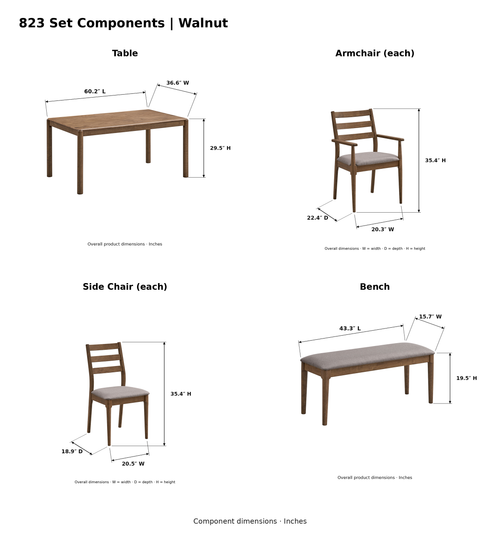 ACTU AU-FDS6F823 Walnut product-photo component dimensions in inches