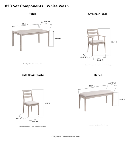 ACTU AU-FDS6F823 White Wash product-photo component dimensions in inches