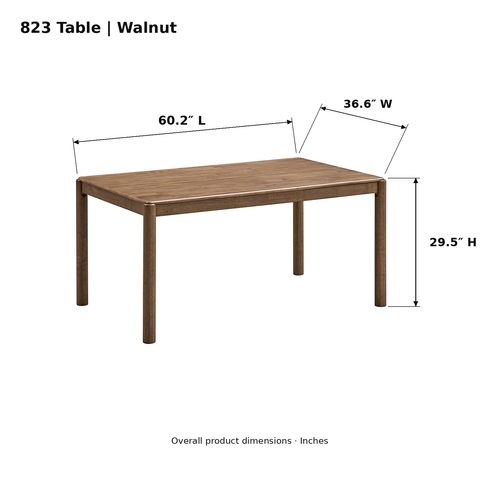 ACTU Emerson 823 Walnut dining table photo dimensions: 60.2 inches long, 36.6 inches wide and 29.5 inches high.