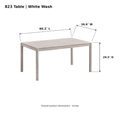 ACTU Emerson 823 White Wash dining table photo dimensions: 60.2 inches long, 36.6 inches wide and 29.5 inches high.